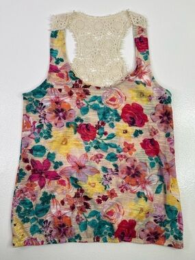 Self Esteem Floral Lace Racerback Crochet Knit Tank Top Small